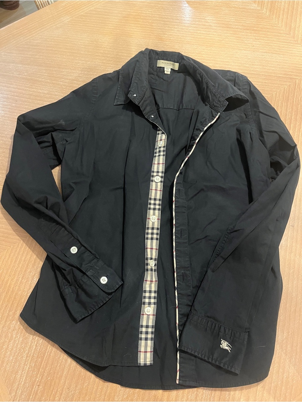 Burberry Black Cotton Long-Sleeve Shirt Jacket with Check Trim